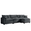 Corduroy 3-seater sofa with 1 footrest, L-shaped double sofa with ottoman for small living rooms, Grey corduroy sofa - as Pic