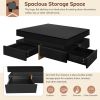 ON-TREND Modern High Gloss Coffee Table with 4 Drawers, Multi-Storage Square Cocktail Tea Table with Wood Grain Legs, 31.5''x31.5'', Black - as Pic