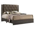 Contemporary 1pc Queen Size Bed Bedroom Furniture Tufted Design Headboard Rubberwood 1pc Bedframe Gray Finish - as Pic