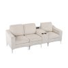 Convertible Sectional Corduroy Sofa with Cupholders, USB,Three-seater,Beige - as Pic