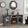Retro TV Stand for 65'' TV, TV Console Cabinet with Storage, Dark Walnut 60"W*15.75"D*29"H - Black + Dark Walnut