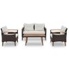 GO 4-Piece Garden Furniture, Patio Seating Set, PE Rattan Outdoor Sofa Set, Wood Table and Legs, Brown and Beige - as Pic