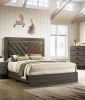 Contemporary 1pc Queen Size Bed Bedroom Furniture Upholstered Headboard Rubberwood 1pc Bedframe Gray Finish - as Pic