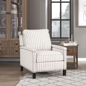 Traditional Living Room Furniture Push Back Reclining Chair 1pc Textured Fabric Upholstery Nailhead Trim Solid Wood Frame - as Pic