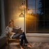 Boho Rattan Floor Lamp - Standing Lamps for Living Room  Dimmable Floor Lamp with Cage Shade, Industrial Farmhouse Floor Lamps- 65.7"