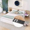 Queen Size Platform Bed with Headboard, Drawers, Shelves, USB Ports and Sockets, White - as Pic