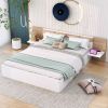 Queen Size Platform Bed with Headboard, Drawers, Shelves, USB Ports and Sockets, White - as Pic