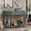 52''Modern and Contemporary Curved Console Table Sofa Table Entryway Table for Hallway Living Room with 4 Drawers and 1 Shelf - Antique Blue - MDF