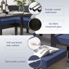 Small space patio furniture 7-piece outdoor furniture set, backyard furniture set, waterproof seat cushion, glass table, space saving, Dark blue