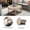 Large Round Ottoman Coffee Table 2 Tier Oversized Button Tufted Ottoman with Wooden Shelf