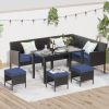 Small space patio furniture 7-piece outdoor furniture set, backyard furniture set, waterproof seat cushion, glass table, space saving, Dark blue