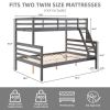 Twin over Full Bunk Bed with Ladder,Wooden Bunk Bed with High Guardrail and Ladder for Kids, Teens, Dorm Rooms, and Guest Rooms-Grey