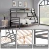 Twin over Full Bunk Bed with Ladder,Wooden Bunk Bed with High Guardrail and Ladder for Kids, Teens, Dorm Rooms, and Guest Rooms-Grey