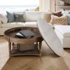 Large Round WaterProof Ottoman Coffee Table 2 Tier Oversized Button Tufted Ottoman with Wooden Shelf (Light Gray) - as Pic