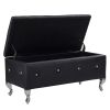 Upholstered Storage Ottoman Bench Faux Leather Rectangular Storage Benches Footrest With Crystal Buttons (Black)