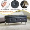 Upholstered Storage Ottoman Bench Faux Leather Rectangular Storage Benches Footrest With Crystal Buttons (Black)
