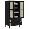 Wardrobe SENJA Rattan Look Black 35.4"x21.7"x68.9" Solid Wood Pine - Black