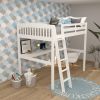 Everest White High Loft Bed with Desk and Storage, Heavy Duty Solid Wood Full Size Loft Bed Frame with Stairs for Kids and Toddlers