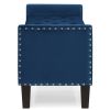 Upholstered Tufted Button Storage Bench with nails trim,Entryway Living Room Soft Padded Seat with Armrest,Bed Bench -Navy - as Pic