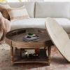 Large Round WaterProof Ottoman Coffee Table 2 Tier Oversized Button Tufted Ottoman with Wooden Shelf  (Warm White)