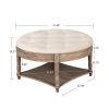 Large Round WaterProof Ottoman Coffee Table 2 Tier Oversized Button Tufted Ottoman with Wooden Shelf  (Warm White)