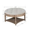 Large Round WaterProof Ottoman Coffee Table 2 Tier Oversized Button Tufted Ottoman with Wooden Shelf (Light Gray) - as Pic