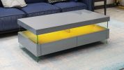 Ria Modern & Contemporary Style Built in LED Style Coffee Table in Gray color Made with Wood & Glossy Finish - as Pic