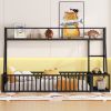 Twin Size Floor Bed Frame with Safety Fence, Metal Floor Bed with Desk and Storage Shelves, Playhouse for Kids, Black - as Pic