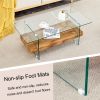 43.3 Inch Modern Two-Tier Coffee Table - An Elegant Combination of Clear Glass and Light Wood Texture Sticker