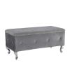 End Of Bed Large Upholstered Storage Benches Footrest With Crystal Buttons (Grey)