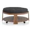 Wire-brushed Finish Natural Tone/Dark Gray 1pc Ottoman Transitional Style Deep Button Linen Like Tufted Seat Open Bottom Shelf Living Room - as Pic