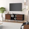 TV Stand up to 70+ inch, Mid Century Modern Television Stands with 2 Drawers, Entertainment Center with Storage Cabinet, Brown - Brown