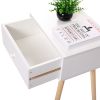 Set of 2 Wood Nightstand with Storage Drawer and Solid Wood Leg, Modern End Table for Living Room Bedroom Home Furniture, White + Brown - as Pic