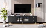 70.9" Modern TV Stand for TVs up to 75 Inches,Entertainment Center with Glass Door,4 Drawers and 2 Cabinets- Black