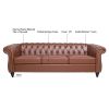 84.65" Rolled Arm Chesterfield 3 Seater Sofa. - Brown