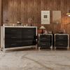 3-Pieces Sets,Dresser and Two Nightstands with Metal Handles and Mirror Decoration, Elegant - Black - MDF