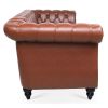 84.65" Rolled Arm Chesterfield 3 Seater Sofa. - Brown