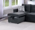 Black Velvet Convertible Sectional Sofa Pull out Bed Couch Storage Chaise Tufted Reversible 2pc Sectional Living Room - as Pic