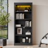 83.4" Tall Wood Bookcase with light strip,5-Tier Decor Bookshelves with Adjustable Shelves, Black