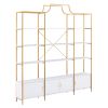 78 Inch 4 Tiers Home Office Bookcase Bookshelf, Storage Cabinet Display Shelf, X Bar Gold Frame - Golden+White