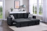 Black Velvet Convertible Sectional Sofa Pull out Bed Couch Storage Chaise Tufted Reversible 2pc Sectional Living Room - as Pic