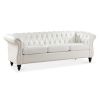 84.65" Rolled Arm Chesterfield 3 Seater Sofa. - White