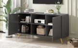 Modern TV Stand for TVs up to 55 Inches,Entertainment Center Media Console,Adjustable Shelf,Metal Legs- Gray - MDF