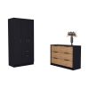 Crete 2 Piece Bedroom Set, Armoire + Drawer Dresser, Black / Pine - Black / Pine