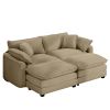 Corduroy Two-Seater Sofa with 2 Footrest, 2-Seater Sofa with Ottoman for Small Living Spaces, Tan Corduroy Sofa - as Pic