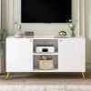 Modern TV Stand for TVs up to 55 Inches,Entertainment Center Media Console,Adjustable Shelf,Metal Legs- White - MDF