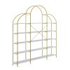 74.8 Inch 5 Tiers Office Bookcase Bookshelf, Display Shelf with Round Top, X Bar Gold Frame - Golden+White