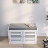 Shoe Storage Bench with Padded Seat Cushion, Entryway Bench with 2 Barn Doors-White - as Pic