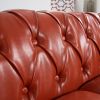 84.65" Rolled Arm Chesterfield 3 Seater Sofa. - Orange