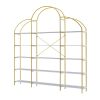 74.8 Inch 5 Tiers Office Bookcase Bookshelf, Display Shelf with Round Top, X Bar Gold Frame - Golden+White